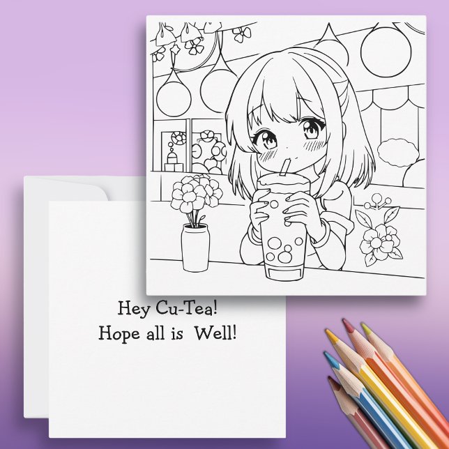 Hey Cu-Tea Funny Boba Pun | Adult Colouring Page (Creator Uploaded)