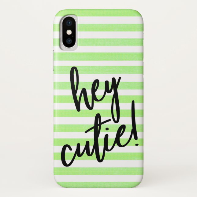 HEY CUTIE Quote on Striped iPhone X Case (Back)
