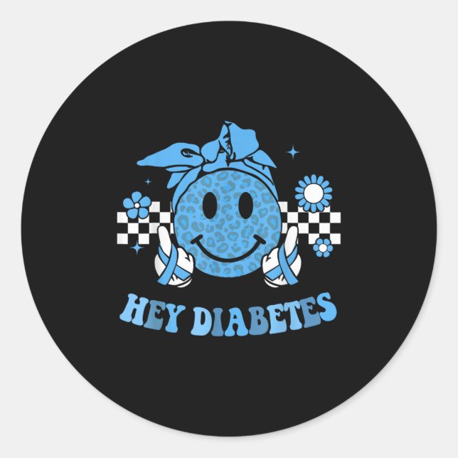 Hey Diabetes Diabetes Awareness Retro Leopard Smil Classic Round Sticker (Front)