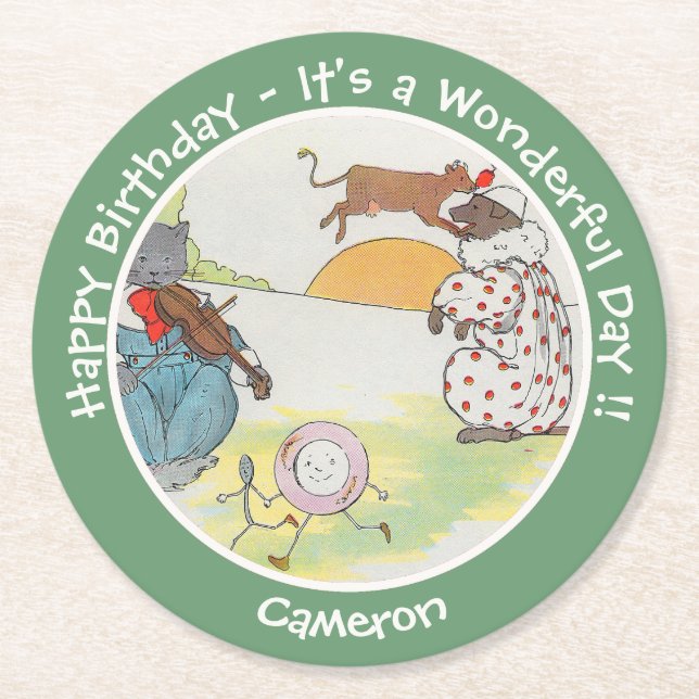 Hey Diddle Diddle Birthday Party Collection Round Paper Coaster (Front)