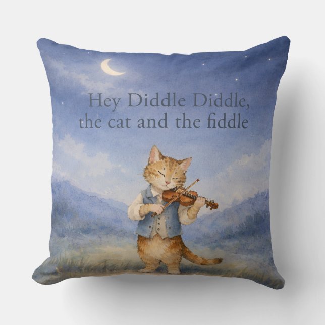 Hey Diddle Diddle Cat and Fiddle Storybook Nursery Cushion (Front)