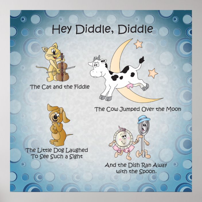 Hey Diddle, Diddle Nursery Rhyme Art Poster | Zazzle.com.au