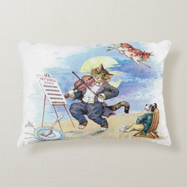 Hey, Diddle Diddle Nursery Rhyme Decorative Cushion (Front)