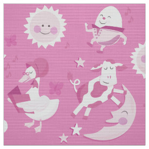 Hey Diddle Diddle Nursery Rhyme Pink Fabric