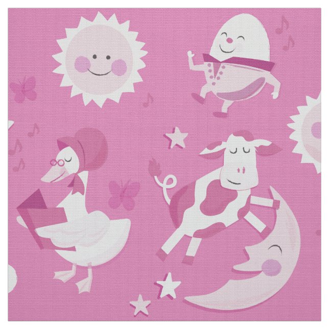Hey Diddle Diddle Nursery Rhyme Pink Fabric (Swatch)