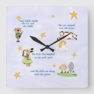 Hey Diddle Diddle - Nursery Rhyme   Square Wall Clock