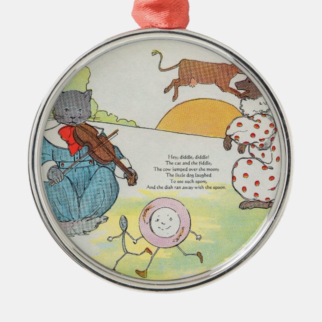 Hey, diddle, diddle!  The cat and the fiddle Metal Ornament (Front)