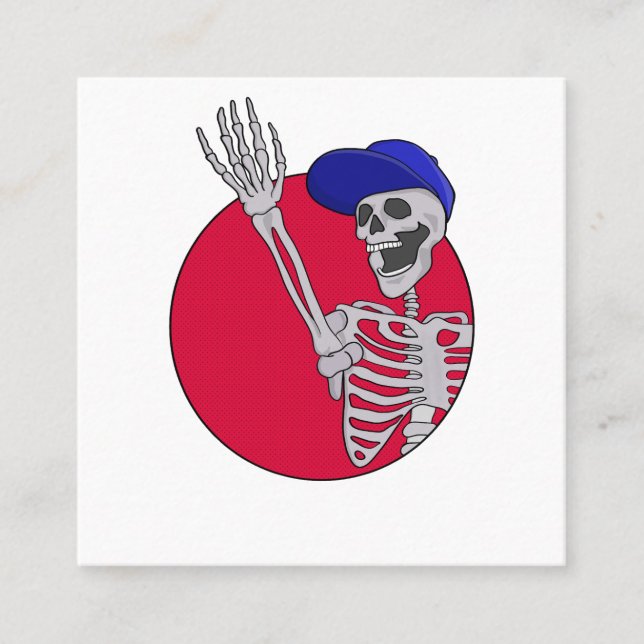 Hey Friends Cool and Funny Skeleton Square Business Card (Front)