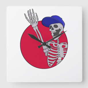 Hey Friends Cool and Funny Skeleton Square Wall Clock