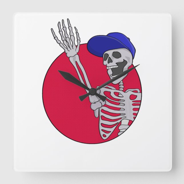 Hey Friends Cool and Funny Skeleton Square Wall Clock (Front)