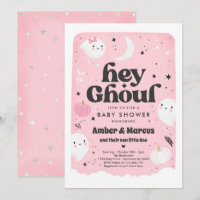 Hey Ghoul Pink Girl Ghost Baby Shower Invitation