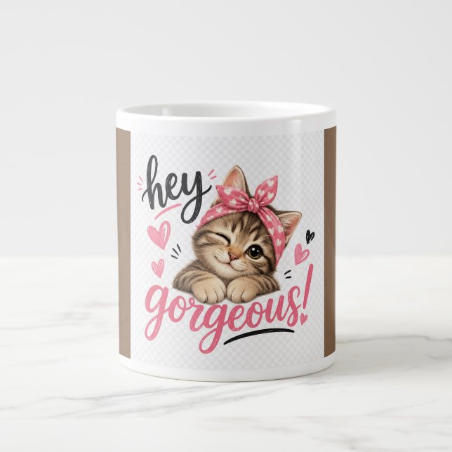 Hey Gorgeous Cute Cat Design Large Coffee Mug (Front)