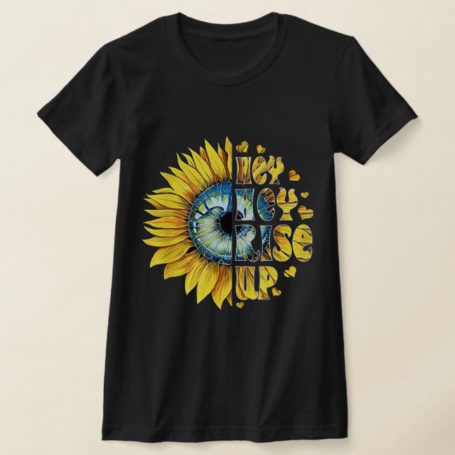 Hey Hey Rise Up Ukraine sunflower peace for Ukrain T-Shirt (Laydown)