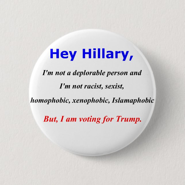 Hey Hillary, I'm not a deplorable person 6 Cm Round Badge (Front)