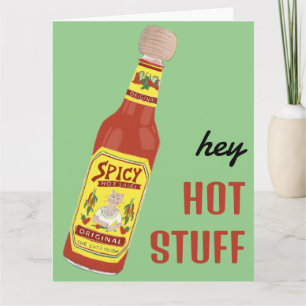 HEY HOT STUFF Spicy Hot Sauce Cute Cat Valentine Card