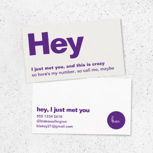 Hey I Just Met You   Fun Purple Dating Call Me Business Card