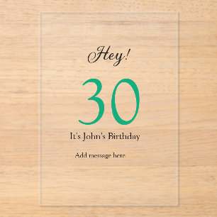 Hey it's 30th birthday green black bold letter nam acrylic invitations