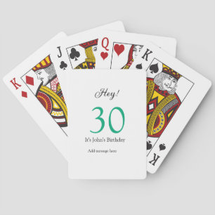 Hey it's 30th birthday green black bold letter nam playing cards