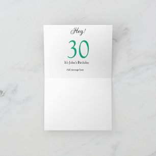 Hey it's 30th birthday green black bold letter nam thank you card