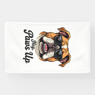 Hey Paws Up Vintage Bulldog with Sunglasses Funny Banner