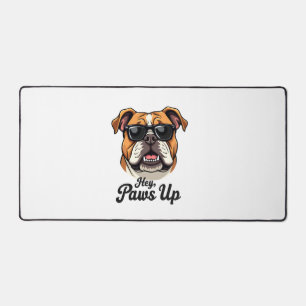 Hey Paws Up Vintage Bulldog with Sunglasses Funny  Desk Mat