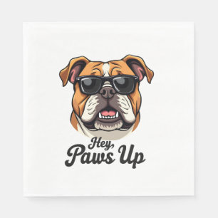Hey Paws Up Vintage Bulldog with Sunglasses Funny Napkin