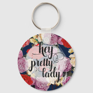 Hey Pretty Lady Dramatic Vintage Watercolor Roses Key Ring