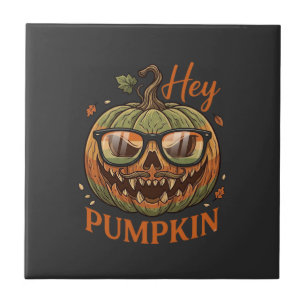 Hey Pumpkin Halloween Jack Lantern Glasses Mustach Ceramic Tile