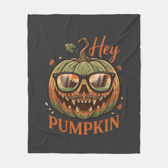 Hey Pumpkin Halloween Jack Lantern Glasses Mustach Fleece Blanket (Front)