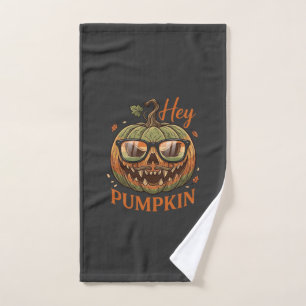Hey Pumpkin Halloween Jack Lantern Glasses Mustach Hand Towel