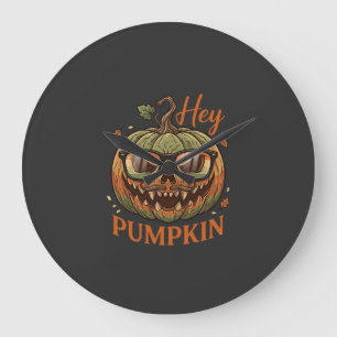 Hey Pumpkin Halloween Jack Lantern Glasses Mustach Large Clock