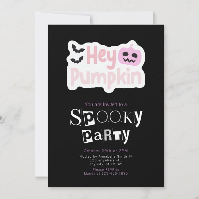 Hey Pumpkin Jack Modern Minimalist Halloween Invitation (Front)