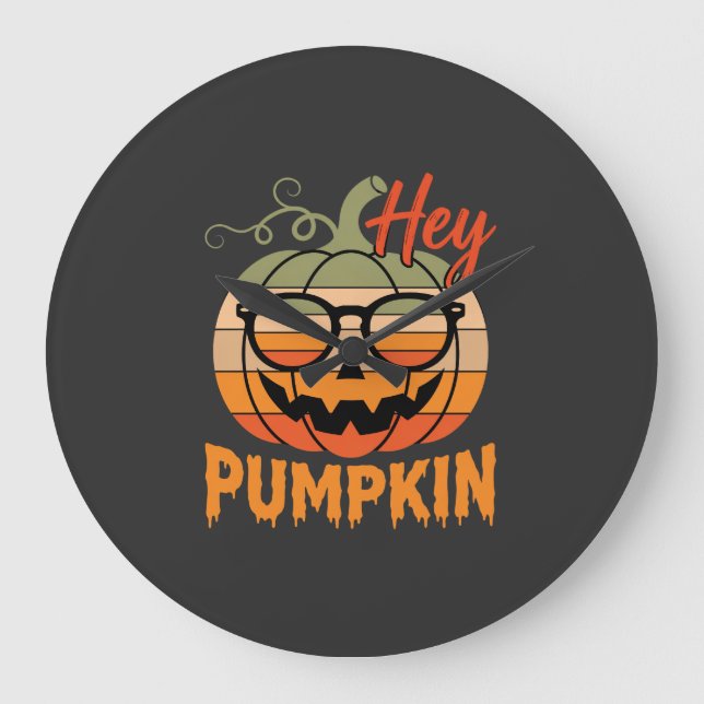 Hey Pumpkin Retro Halloween Sunglasses Large Clock (Front)