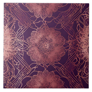 Hey Rosegold Floral AI art Ceramic Tile