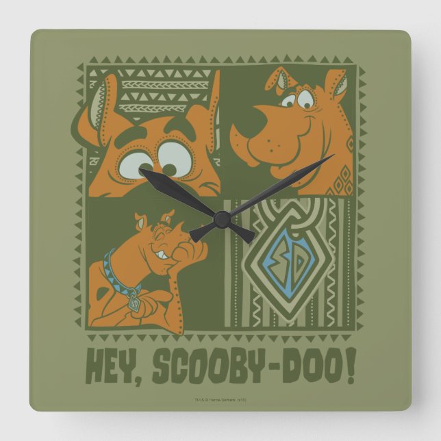 Hey Scooby-Doo Tribal Square Graphic Square Wall Clock (Front)