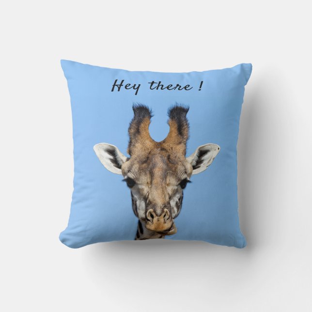 Hey there funny Giraffe photo with text Cushion (Front)