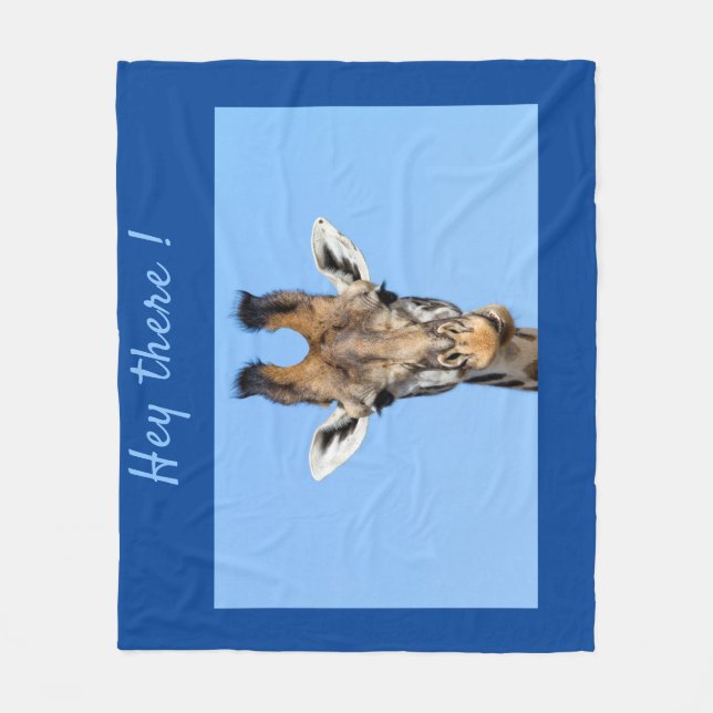 Hey there funny Giraffe photo with text Fleece Blanket (Front)