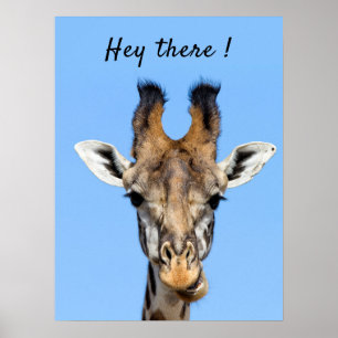Hey there funny Giraffe photo with text Poster