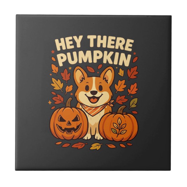 Hey There Pumpkin Corgi Halloween Pumpkins Autumn  Ceramic Tile (Front)