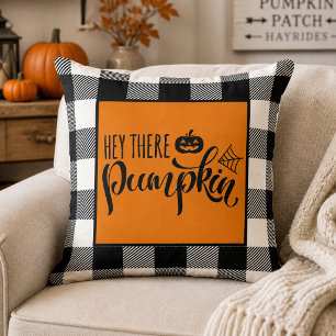 Hey There Pumpkin Halloween Buffalo Plaid Cushion