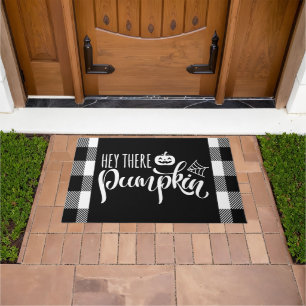 Hey There Pumpkin Halloween Buffalo Plaid Doormat