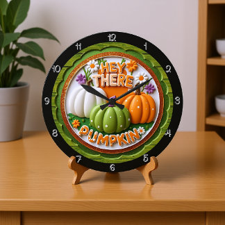 Hey There Pumpkin Illustration Large Clock