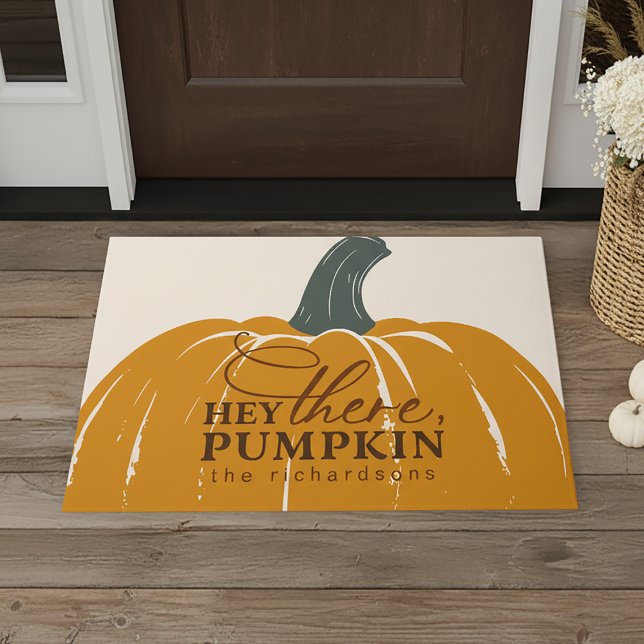 Hey There Pumpkin Personalised Fall Doormat (Shown on a 24" x 36" doormat)
