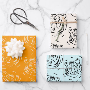Hey there Tiger pattern trio wrapping paper sheets