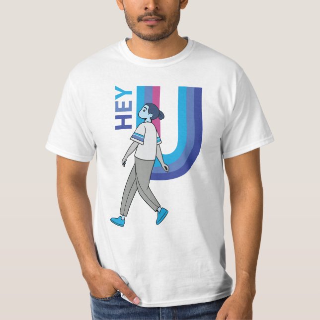 Hey U" Minimalist Statement T-Shirt (Front)