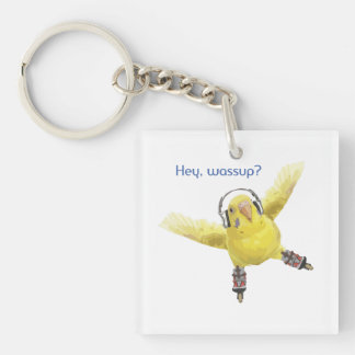 Hey Wassup Roller Skating Budgie with Headphones Key Ring