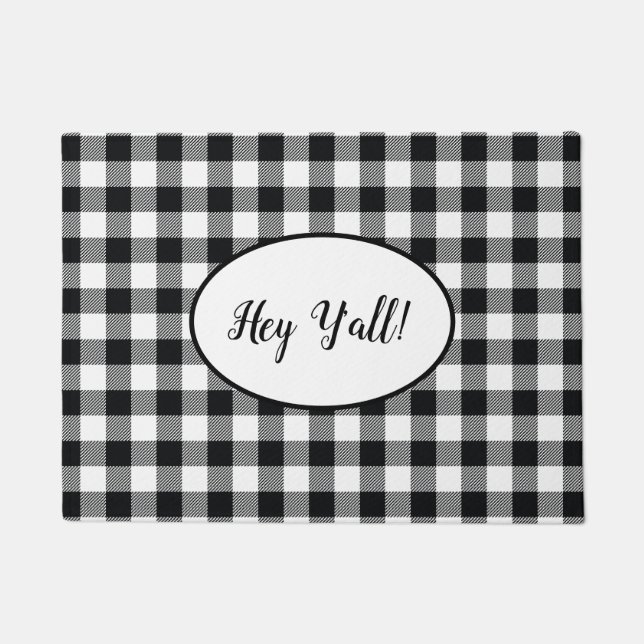 Hey Y’all Buffalo Check Plaid Doormat (Front)