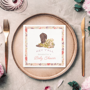 Hey Y'all Cowboy Boot & Bouquet Girl Baby Shower Napkin
