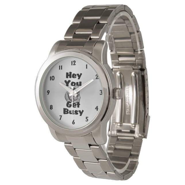Hey You Get Busy Finger Silver Watch (Angled)