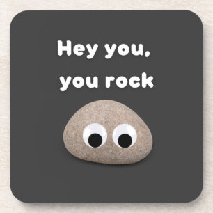 Hey you, you rock, rock with googly eyes coaster